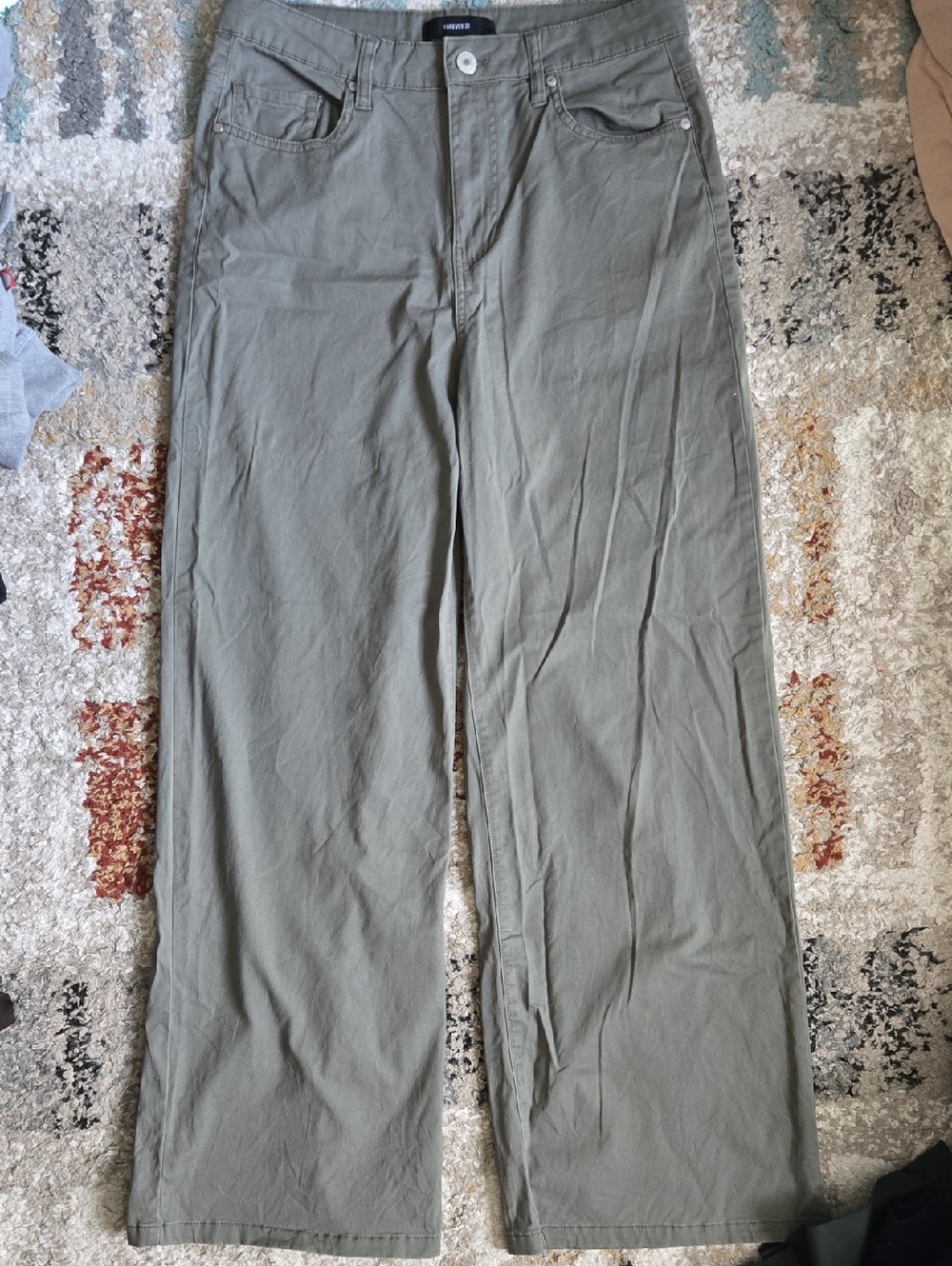 Forever 21 Olive Green Wide Leg Jeans